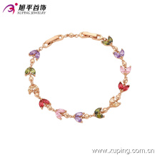 Xuping Fashion Rose Gold Colorful Leaf Gemstone CZ Joyas Pulsera -74035